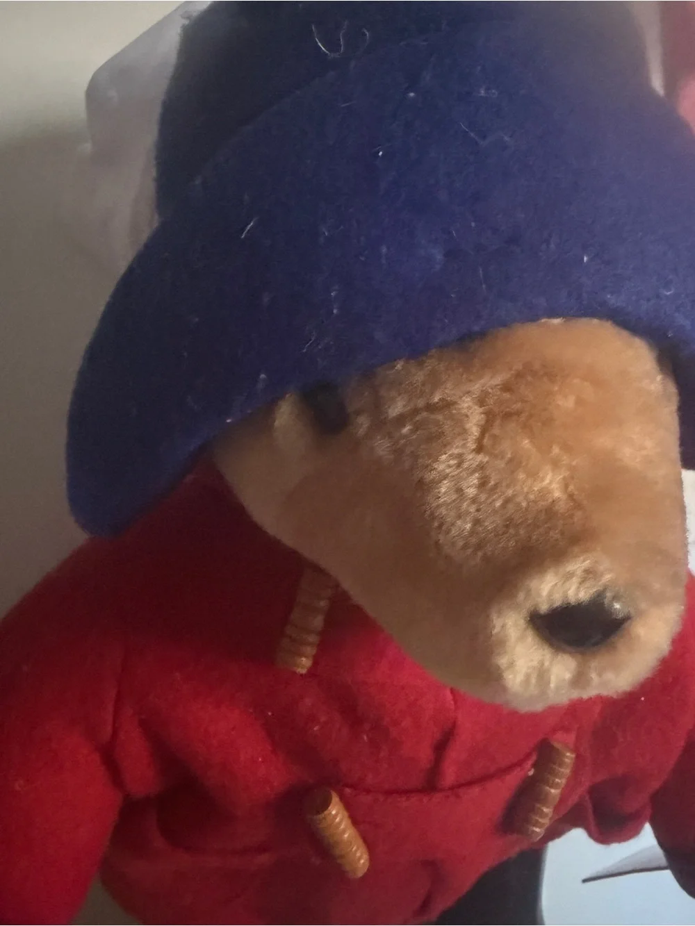 Paddington Moveable Poseble Bear in Red Coat Navy Hat and Black Rain Boots